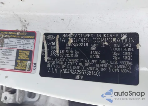 2016 Kia Soul z USA, uszkodzony, nr VIN KNDJN2A29G7381401